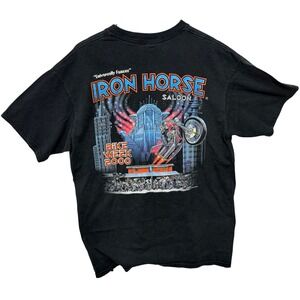 Vintage Anvil Iron Horse Saloon Bike Week 2000 T-Shirt Black Mens XL Pocket Tee